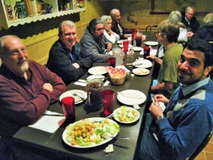 January Pizza Bash at Luna's Restaurant (forgound left) Chuck Crowder, Gary Temple-KGPE/KSEE (forground right) Sherdi Sabra-KVPT